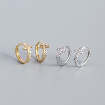 Sweet Pave Cross Hoop Earrings