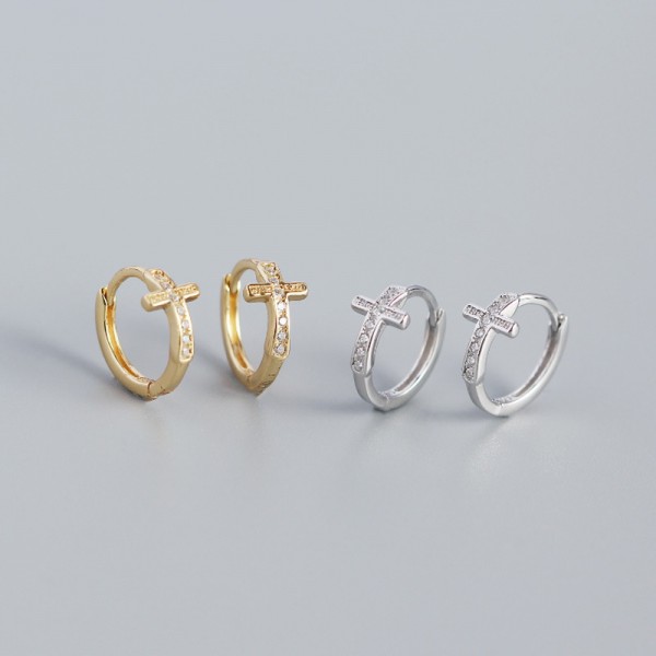 Sweet Pave Cross Hoop Earrings
