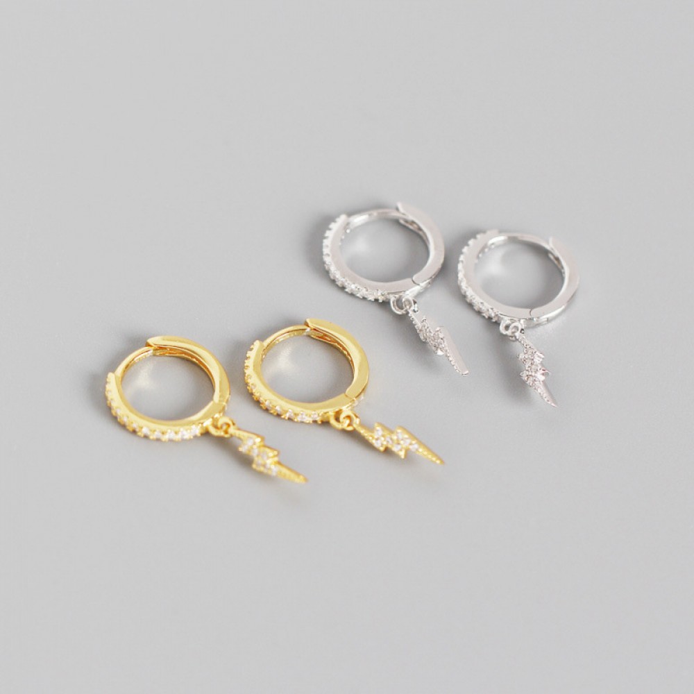 Pave Double Fold Lightning Dangle Earrings - MLYH434