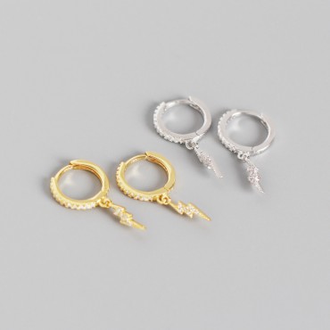 Pave Double Fold Lightning Dangle Earrings