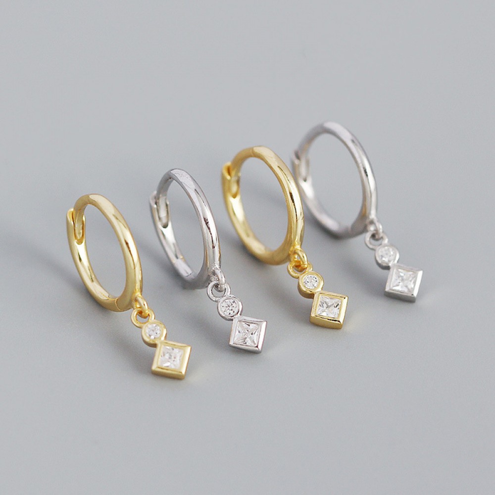 Square and Round Gemstone Dangle Earrings - MLYH435