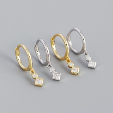 Square and Round Gemstone Dangle Earrings