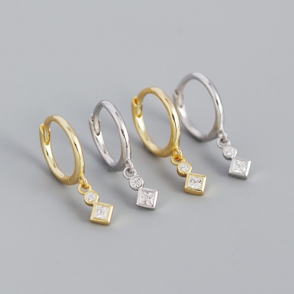 Square and Round Gemstone Dangle Earrings