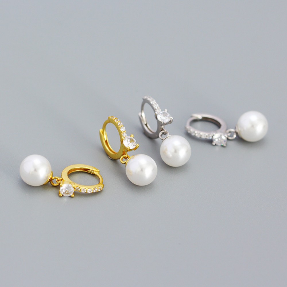 Square Rhinestone and Pearl Dangle Earrings - MLYH441