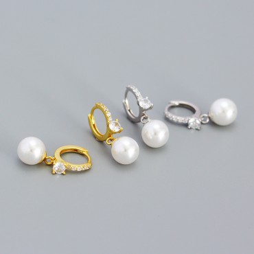 Square Rhinestone and Pearl Dangle Earrings