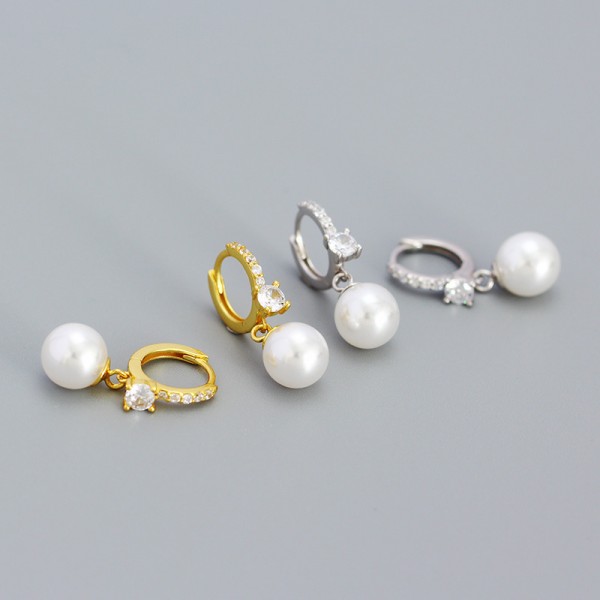 Square Rhinestone and Pearl Dangle Earrings