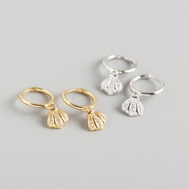 Elegant Pave Seashell Dangle Earrings