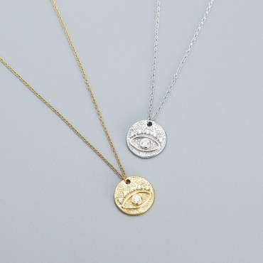 Pave Evil Eye Pattern Necklace
