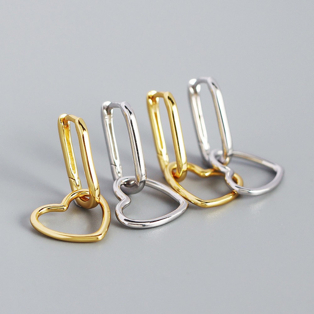 Metallic Glossy Heart Dangle Earrings - MLYH454