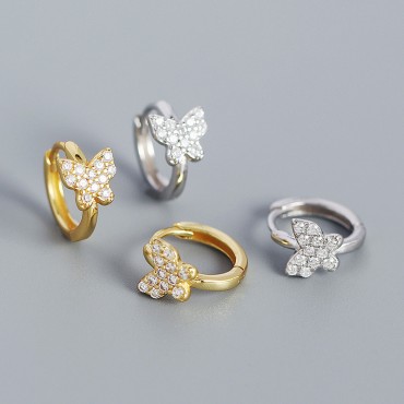 Elegant Pave Butterfly Hoop Earrings