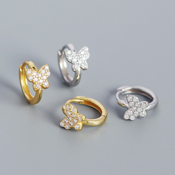 Elegant Pave Butterfly Hoop Earrings