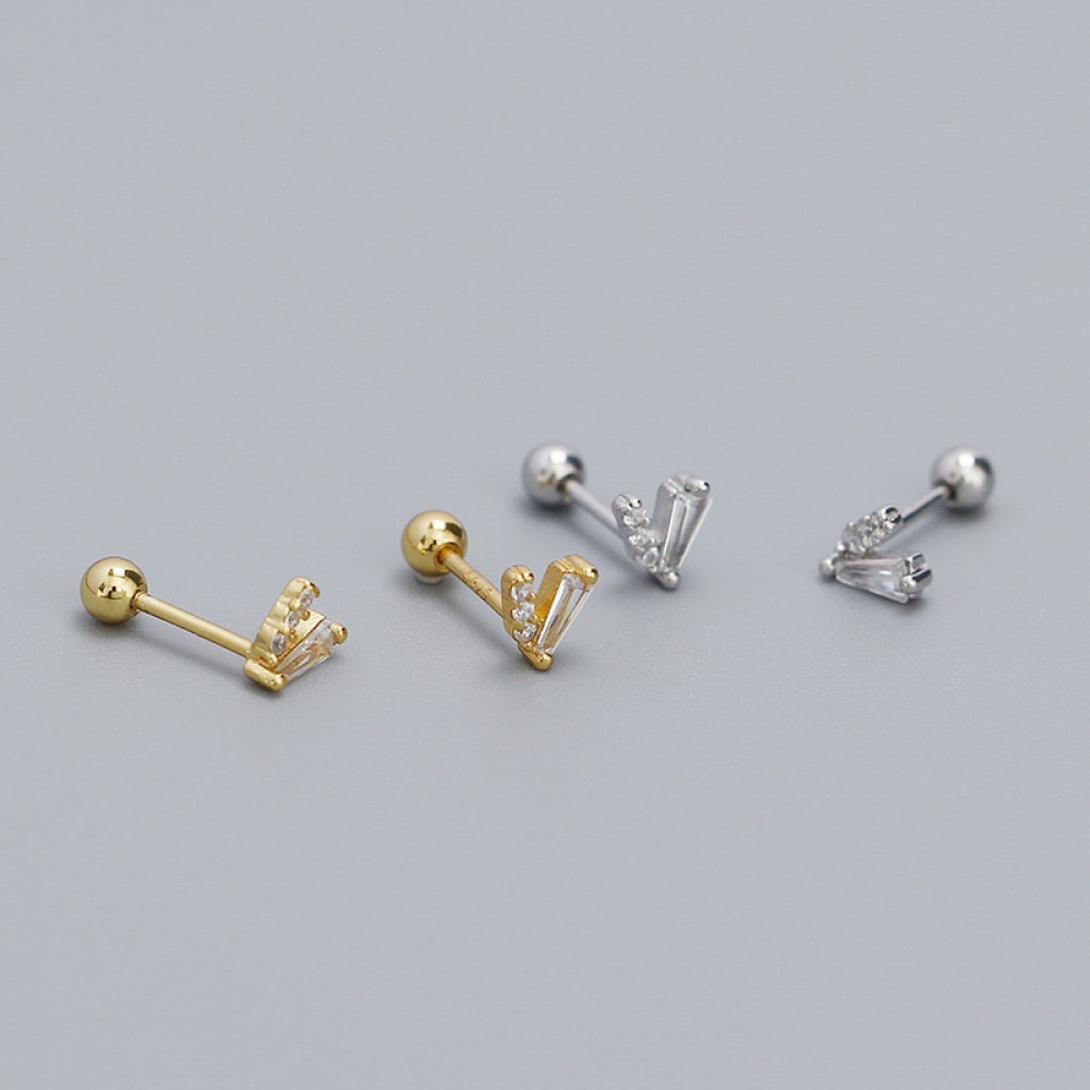 Sparkling V-shaped Rhinestone Stud Earrings - MLYH466