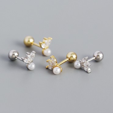 Sparkling Marquise Gems and Pearl Stud Earrings