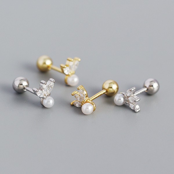 Sparkling Marquise Gems and Pearl Stud Earrings