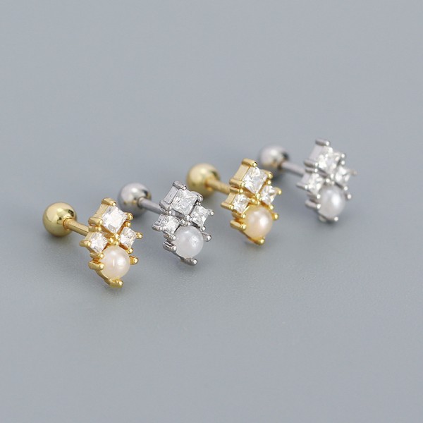 Sweet Square Gems and Pearl Stud Earrings