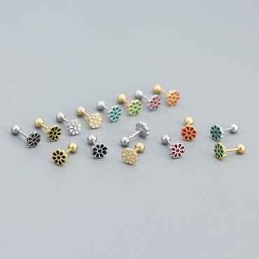 Colorful 8 Petal Flower Stud Earrings