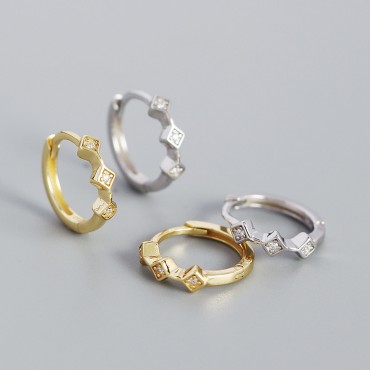 Vintage 3 Rhombus Rhinestone Hoop Earrings