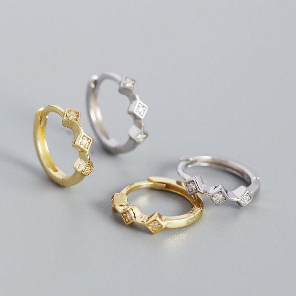 Vintage 3 Rhombus Rhinestone Hoop Earrings
