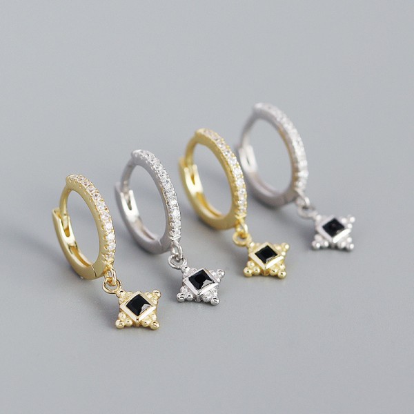 Vintage Star with Square Gem Dangle Earrings