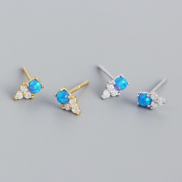 Three Leaf Clover and Opal Stud Earrings
