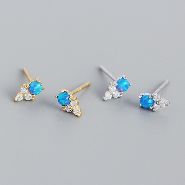 Three Leaf Clover and Opal Stud Earrings
