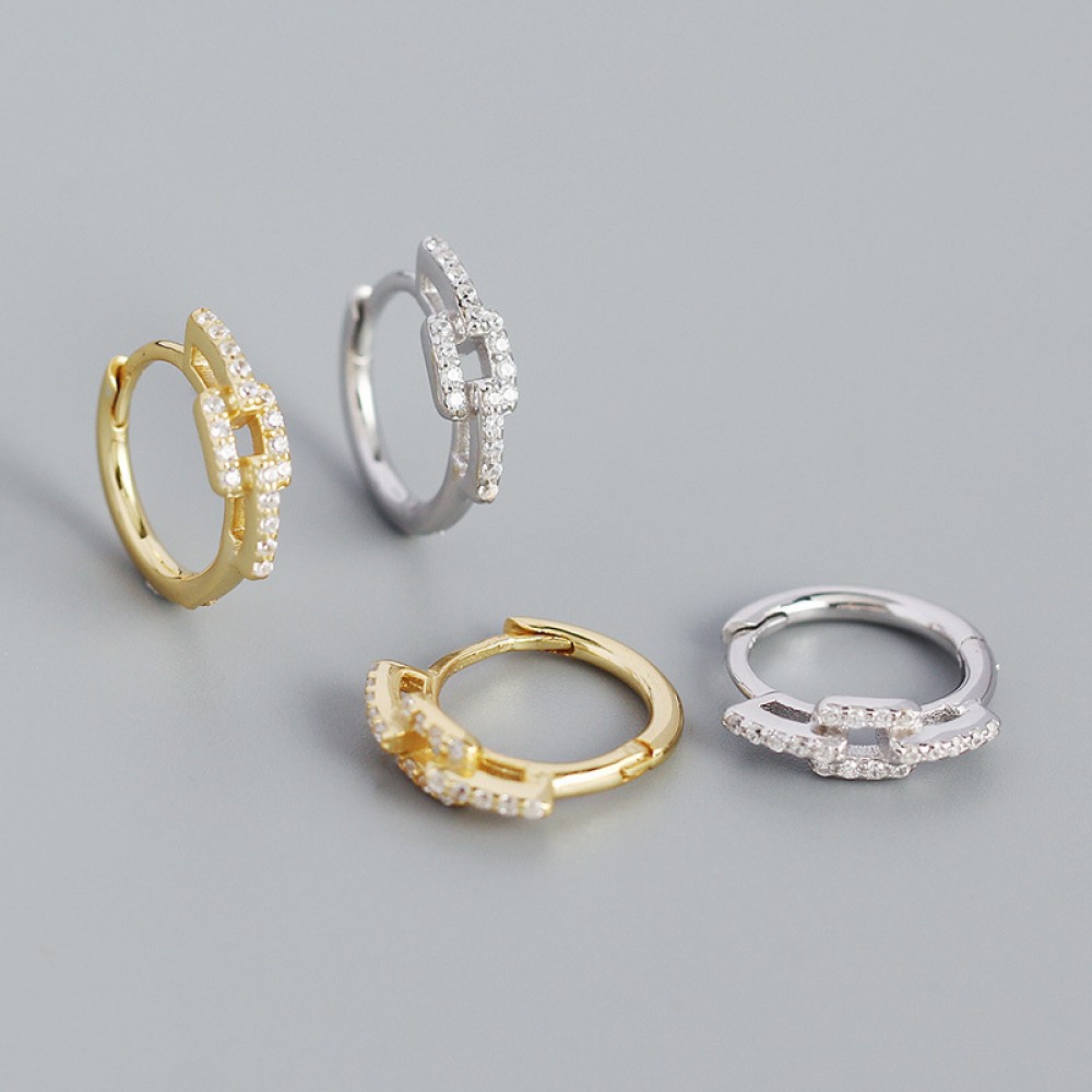 Metallic Pave Linked Hoop Earrings - MLYH490