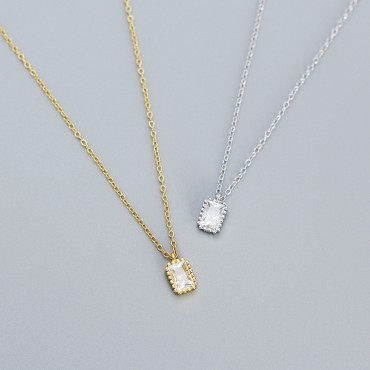 Solitaire Rectangular Rhinestone Necklace