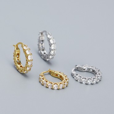 Hollow Beaded Rhinestone Hoop Earrings