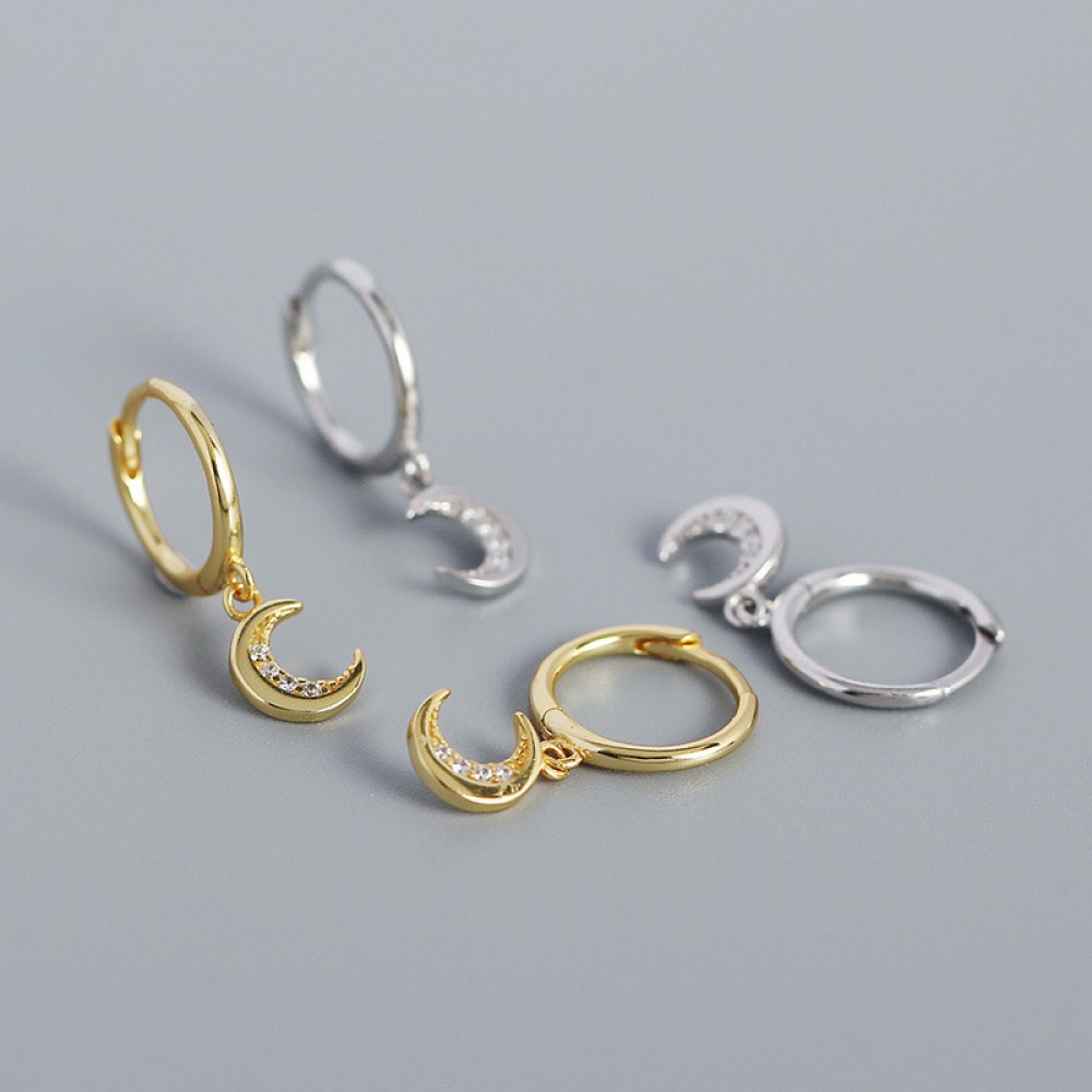 Pave Crescent Moon Dangle Earrings - MLYH507