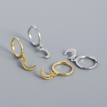 Pave Crescent Moon Dangle Earrings