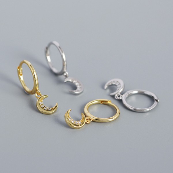Pave Crescent Moon Dangle Earrings