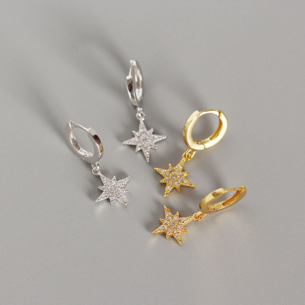 Pave Eight Point Star Dangle Earrings - MLYH511