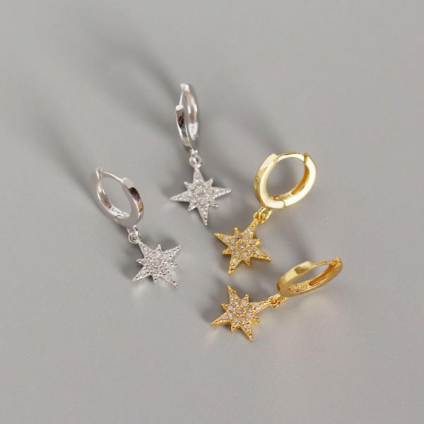 Pave Eight Point Star Dangle Earrings