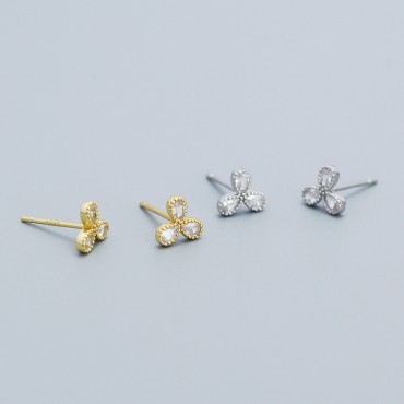 Sparkling Three Leaf Clover Stud Earrings
