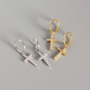 Pave Latin Cross Dangle Earrings