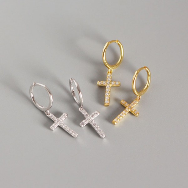 Pave Latin Cross Dangle Earrings