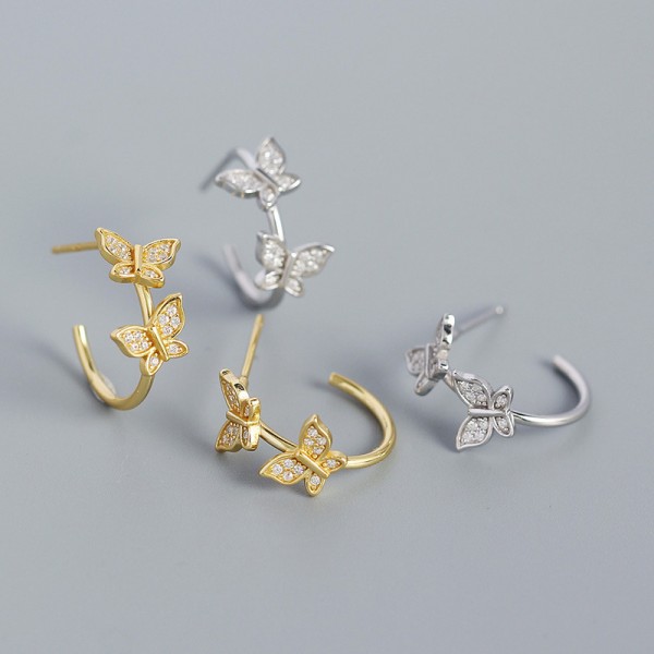 Pave C-shaped Butterfly Stud Earrings