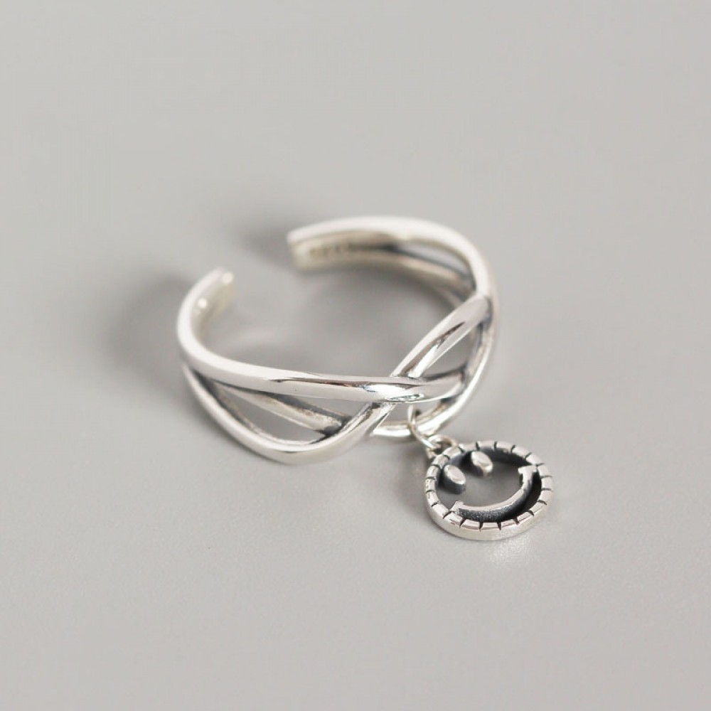 Entangled Lines and Smiley Emoji Open Ring - MLYH526