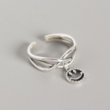 Entangled Lines and Smiley Emoji Open Ring