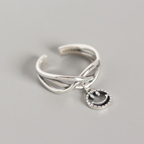 Entangled Lines and Smiley Emoji Open Ring