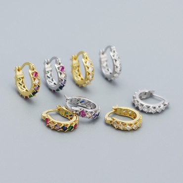 Stepped Rhinestone Row Hoop Earrings