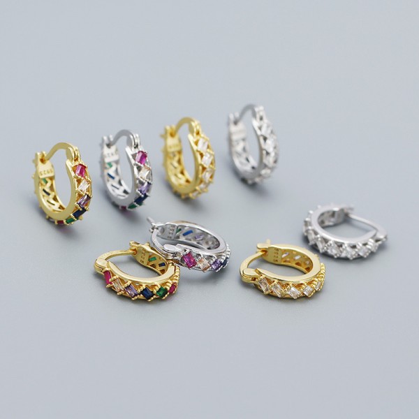 Stepped Rhinestone Row Hoop Earrings