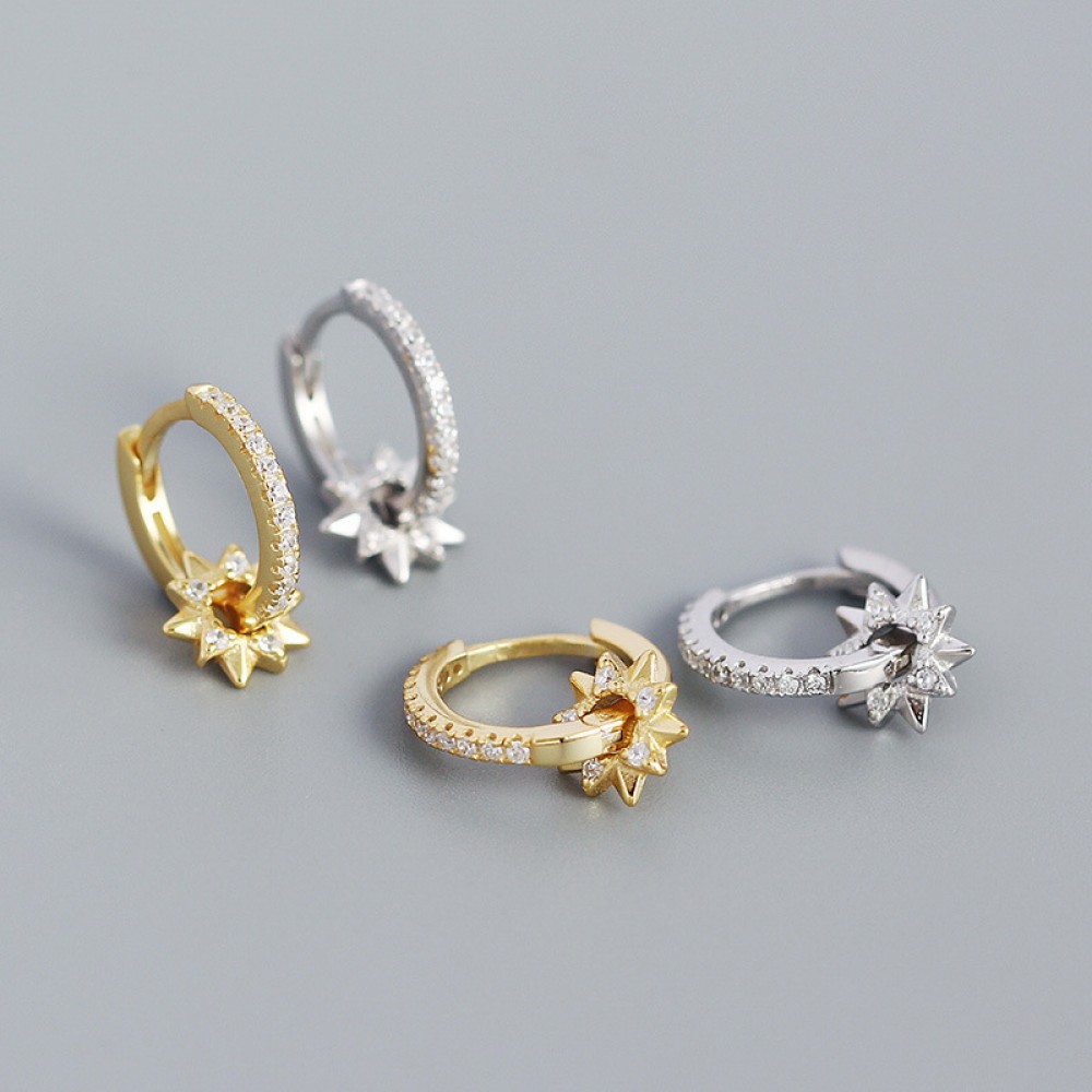 Pave Rotatable Star Hoop Earrings - MLYH541