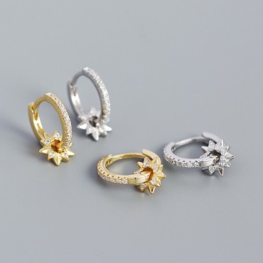 Pave Rotatable Star Hoop Earrings