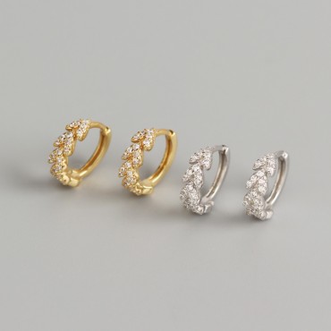 Pave Heart Shaped Leaf Hoop Earrings