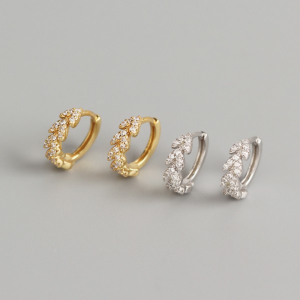 Pave Heart Shaped Leaf Hoop Earrings