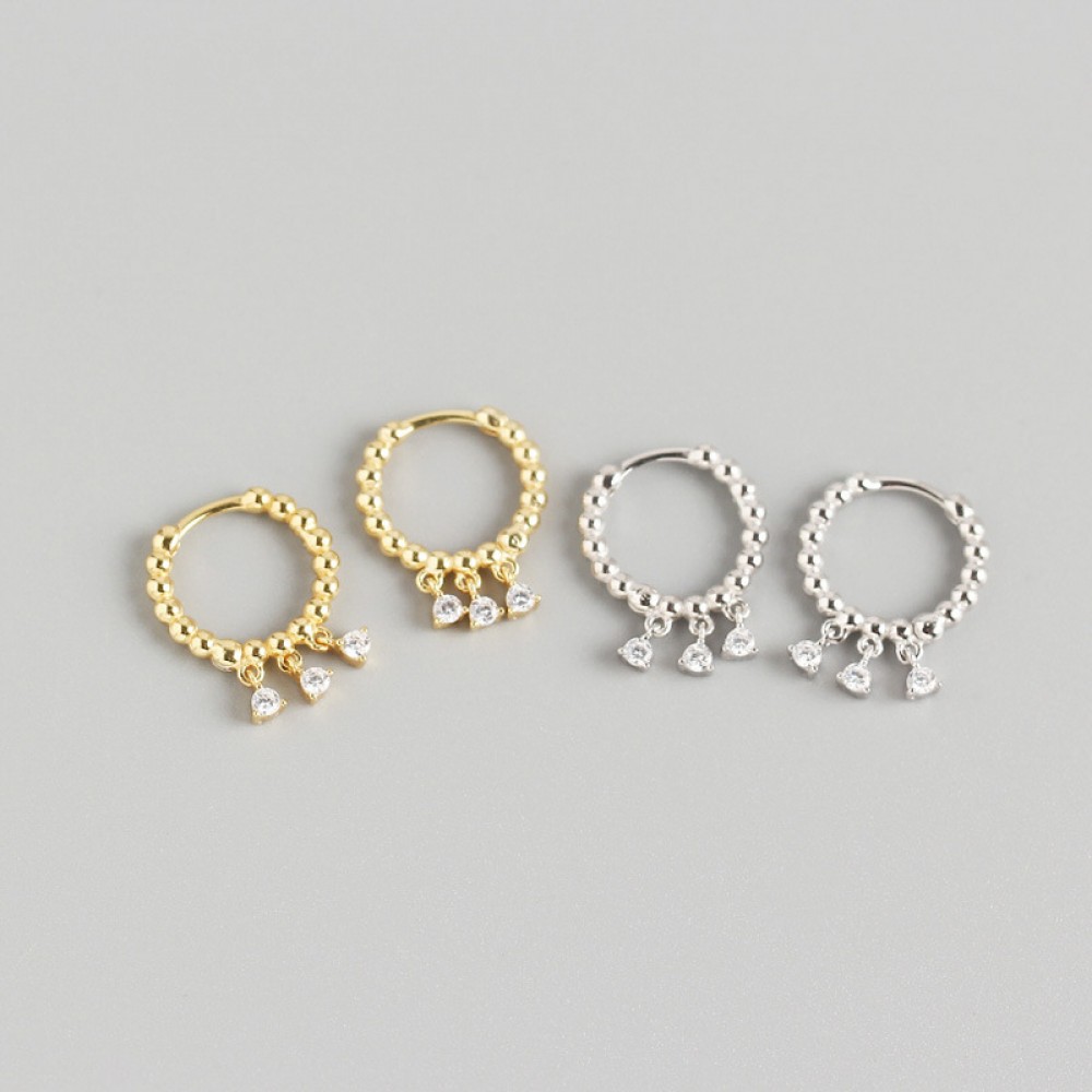 Beaded and Three Rhinestone Hoop Earrings - MLYH546