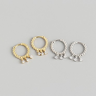 Beaded and Three Rhinestone Hoop Earrings