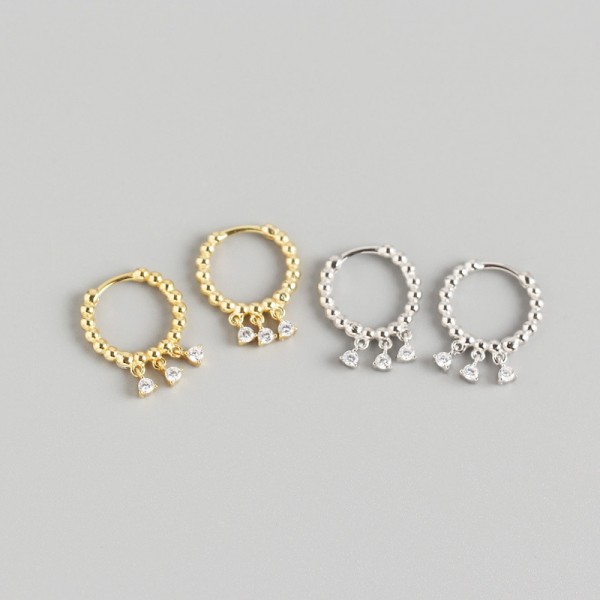 Beaded and Three Rhinestone Hoop Earrings