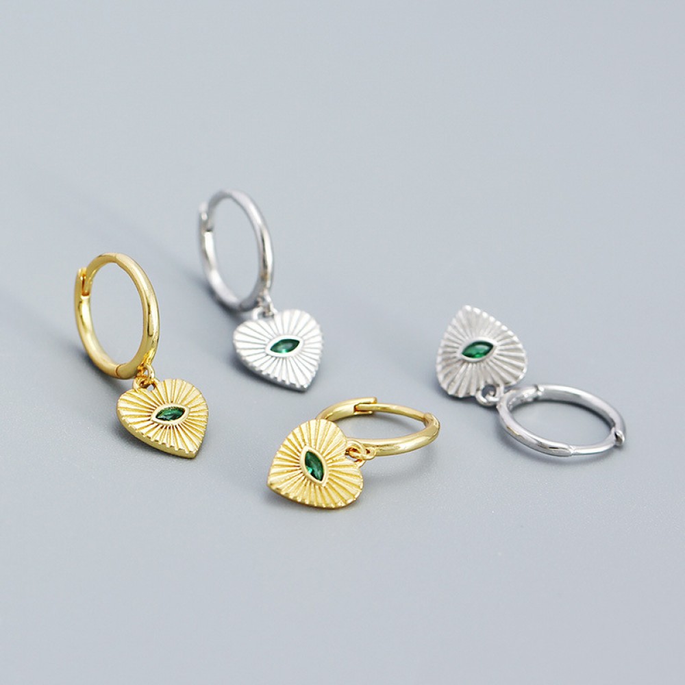 Heart Shaped Evil Eye Dangle Earrings - MLYH547